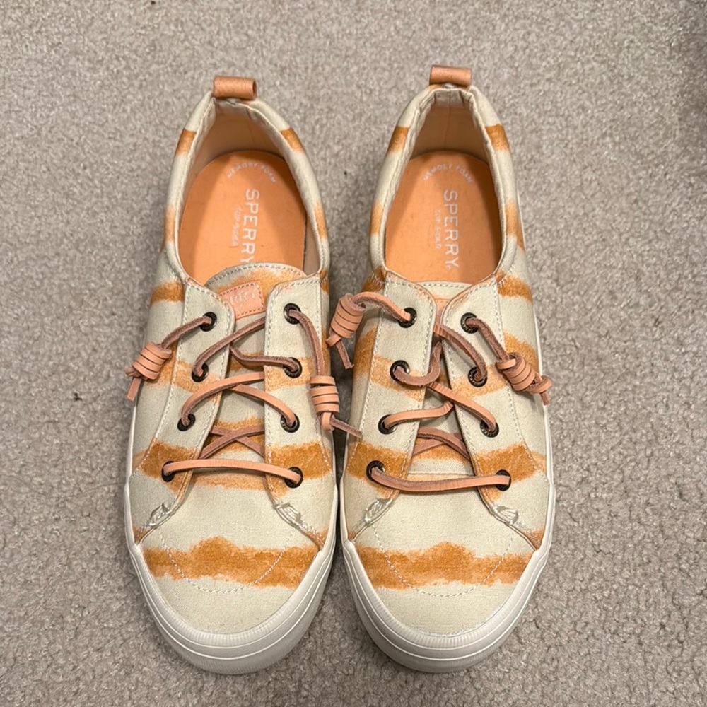 Sperry Striped Canvas Sneakers in Orange and Cream